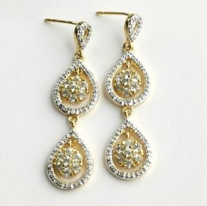 NEW, aquamarine and diamond dangle earrings 14k gold vermeil